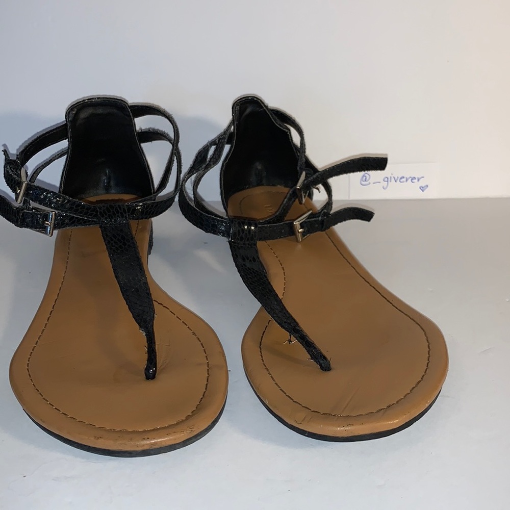 8 Black Express Double Strap Python Sandals - image 2
